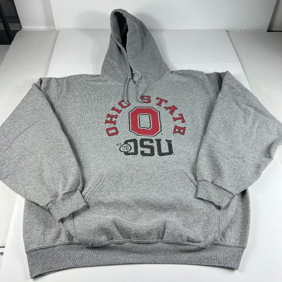 Y2K Ohio State Buckeyes Sweatshirt Extra Large Grey & Red Faded Pullover Hoodie - Picture 1 of 15